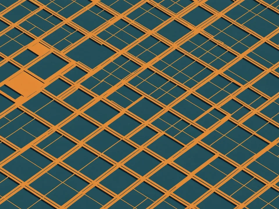 Abstract grid diagram showing colour-zone routing across warehouse floor